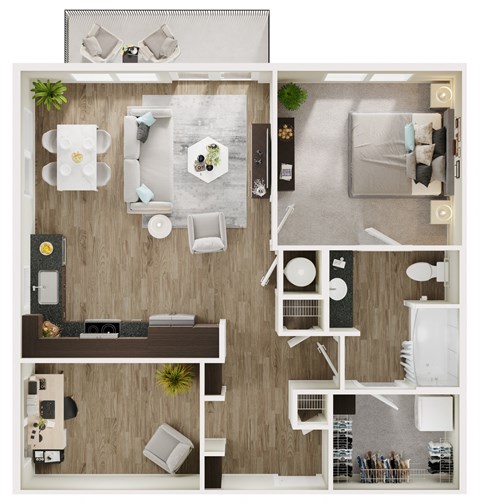 Floor plan for 1 bed, 1 bath, 824 sqft